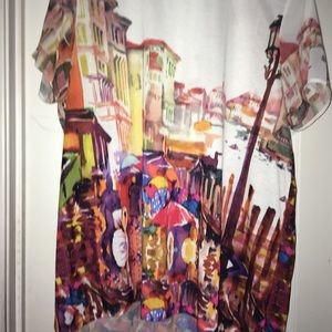 Street scene sheer watercolor top